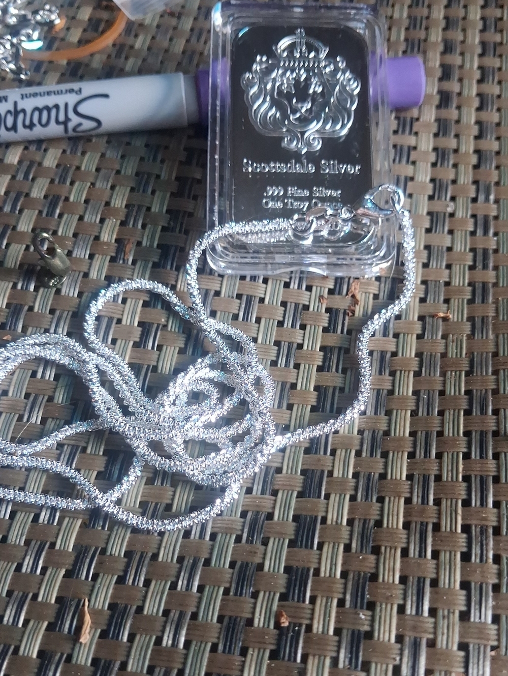 Sterling Silver Buillion Ounce Bar&SS925 Rope Chain Necklace - Shiny Silver